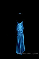 Vintage Mermaid Halter Neck Royal Blue Satin Backless Semi Formal Prom Gown Fairy Semi Formal Prom Dresses